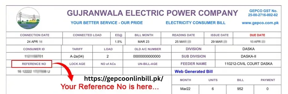 GEPCO Bill 1 GEPCO Reference Number